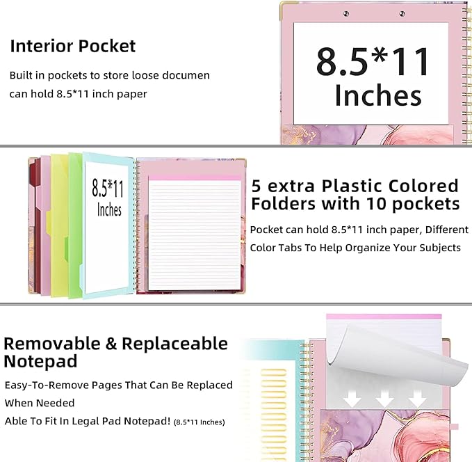 Lateefah Clipboard with Storage, File Folders with Pockets, Nursing Clipboard with Label Stickers and Notepad, Spiral Clip Board with Pen Loop for School, Office Supplies