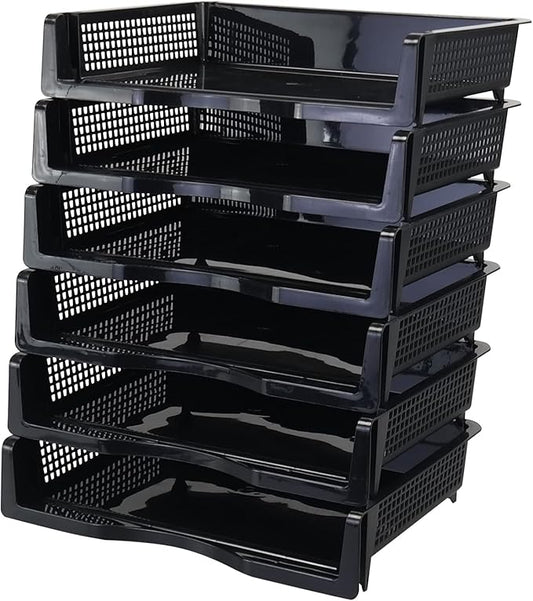 Ggbin 6 Tier Desktop A4 Paper Storage Tray, Stackable File Organizer Trays, Black