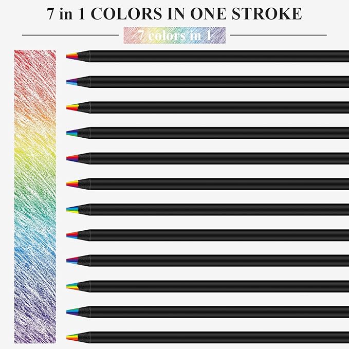 7 Color in 1 Rainbow Pencils for Kids, 12 Pack Rainbow Colored Pencil for Adult Coloring, Multicolor Pencil for Valentine’s Day, Easter Gifts, Art Supplies for Kids & Teens