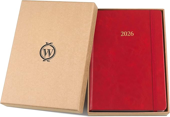 Wykeham's Executive 2026 Daily Journal Planner – US Public Holidays & Format – Customization Available (Crimson, 8.5”×5.5”)