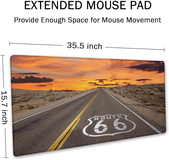 SSOIU Large Mouse Pad, Full Desk XXL Extended Gaming Mouse Pad 35.5" X 15.7", Waterproof Desk Mat Stitched Edges, Non-Slip Laptop Computer Keyboard Mousepad for Office and Home, Famous US Route 66