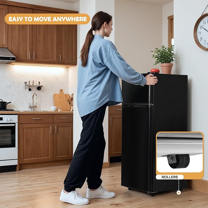 Manastin 4.5 Cu.Ft Mini Fridge with Freezer, Small Refrigerator with 2 Doors for Kitchen, Dorm, Office and Bedroom, Mini Fridge with Adjustable Shelves (Black)