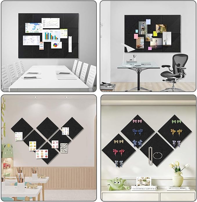 Large Cork Board for Walls 48"x 36", 12 Pack Felt Wall Tiles with Safe Removable Adhesive Tabs, Cork Board for Office,Pinboard Bulletin Board - Black
