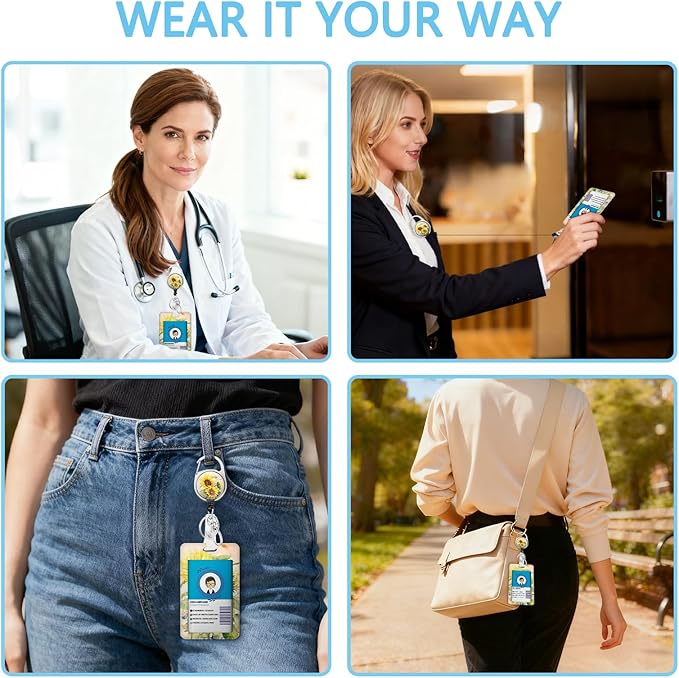 Gctriki ID Badge Holder with Breakaway Lanyard, Aesthetic Sunflower Lanyard for Keys，Retractable Badge Reel Clip, Teacher Lanyards for ID Badges Card Holder, Nurse Teacher Workers Women Office Gifts