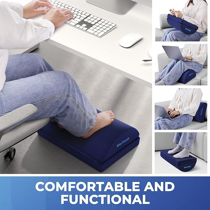 BlissTrends Foot Rest for Under Desk at Work - Versatile Foot Stool with Washable Cover - Comfortable Footrest with 2 Adjustable Heights for Car, Home and Office to Relieve Back,Lumbar,Knee Pain-Blue