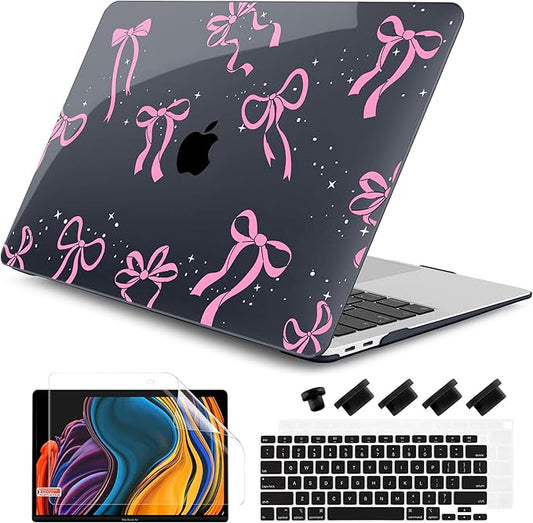 DONGKE Compatible with MacBook Air 13 inch Case 2021 2020 2019 2018 Release A2337 M1 A2179 A1932 with Retina Display & Touch ID, Plastic Hard Shell & Keyboard Cover - Bows & Star