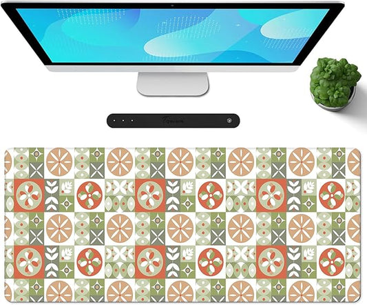 Galdas Gaming Mouse Pad XXL XL Large Long Extended Big Mousepad Non-Slip Rubber Keyboard Mouse Pad with Stitched Edges for Laptop Home Office (31.5x11.8x0.08 Inch) … (Checkered Flower)