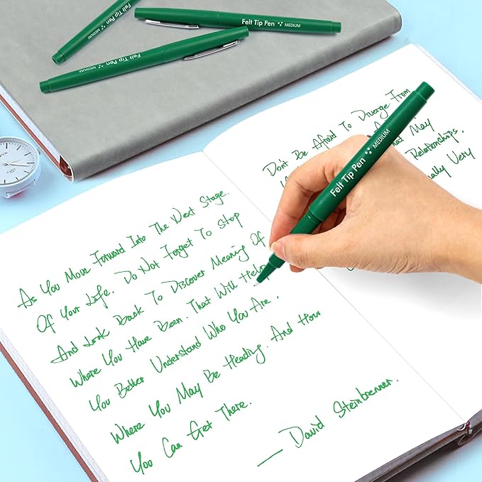 Lelix Felt Tip Pens, 30 Green Pack, 0.7mm Medium Point, Felt Tip Markers Pens for Journaling, Writing, Note Taking, Planner, Perfect for School Office and Art Supplies