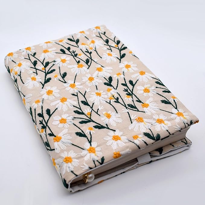 BLBMH Bible Cover for Women Embroidery Book Covers for Paperbacks Fit for 5.5x8.5 inch Book Bible Adjustable Book Sleeve Cover Soft Cloth Protector for Novels - Daisy 2 8.5in