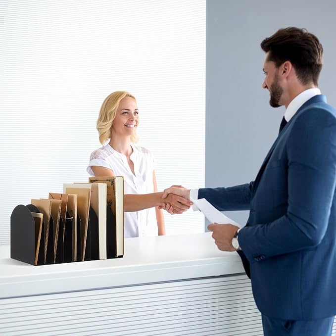 Suzile Metal Desktop File Organizer, 15 Compartments, Vertical File Sorter, Black, 10.63" L x 5.79" W x 5.41" H, Office, Reception Areas, Workspace(style 3)