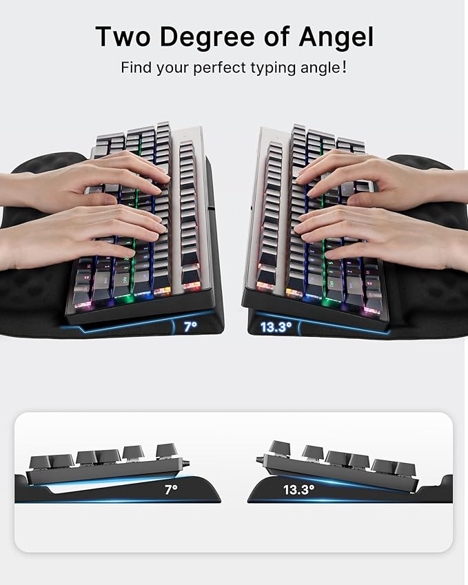 Computer Keyboard Wrist Rest for Desktop, 2 Angle Adjustment Ergonomic Keyboard Riser Holder Stand with Wrist Support for Office, Home, Desk