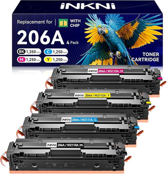 206A Toner Cartridges 4 Pack - with Chip Compatible Replacement for HP 206A 206X for Color Laserjet Pro MFP M283fdw M283cdw M283fdn M282nw Pro M255dw M255nw Ink Cartridges W2110A W2111A High Yield