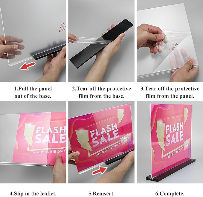 Acrylic Sign Holder 11x8.5 '' Horizontal T-Shaped Clear Double-Sided Table Menu Stands Plastic Picture Frames Display Desktop Display Holders for Wedding Table,Restaurant Signs,Office, Store,6 Pack