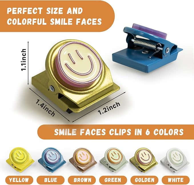 6Pcs Fridge Magnets Refrigerator Magnets, Neon Resin Happy Faces Magnetic Clips for Whiteboard Locker Classroom Magnets Teacher Must Haves School Supplies Accessories