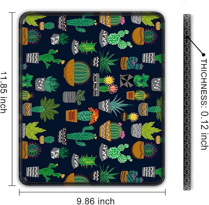 Auhoahsil Mouse Pad, 12 x 10 in Cactus Theme Computer Mouse Pad for Desk, Premium-Textured Non-Slip Rubber Stitched Edges Waterproof Square Mouse Mat for Gaming Work Wireless Mice, Black