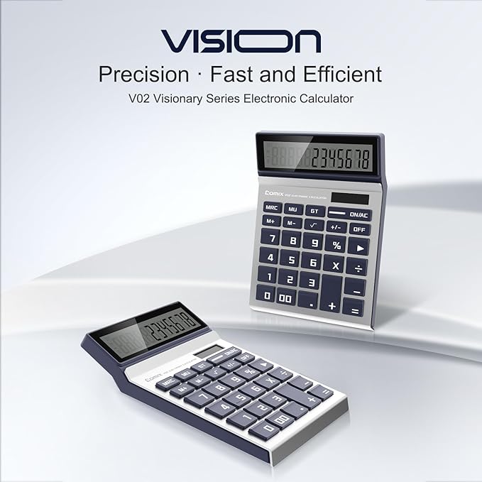 Comix Desk Calculator with 12 Digits Large LCD Display, Solar Battery Dual Power, Big Button Basic Calculator for Home Office School