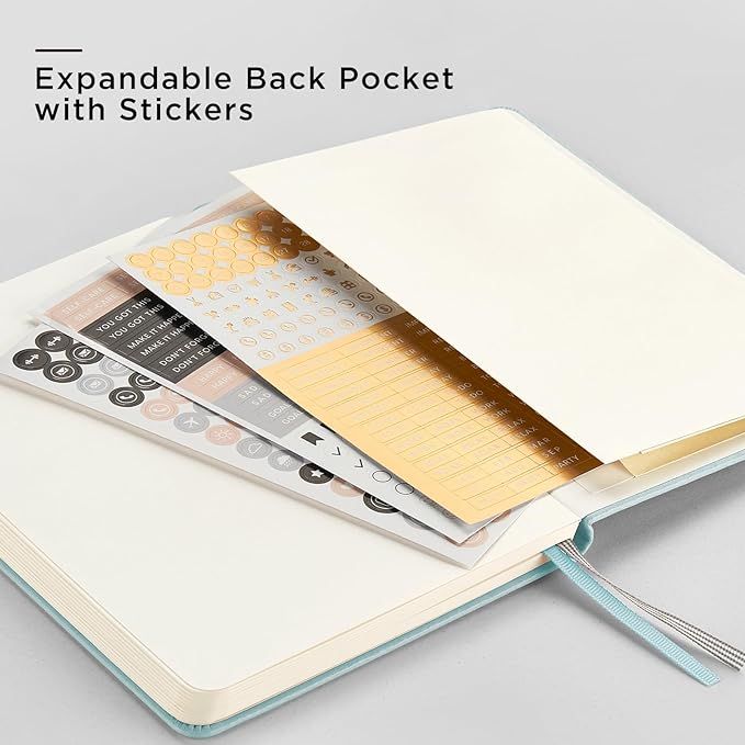 &And Per Se Dotted Journal Notebook, A5 Hardcover Leather Bullet Dotted Journal, 160 Pages 100 gsm Thick Dotted Paper，3 Sheets of Stickers Included - 5.7'' x 8'' (Light lavender)