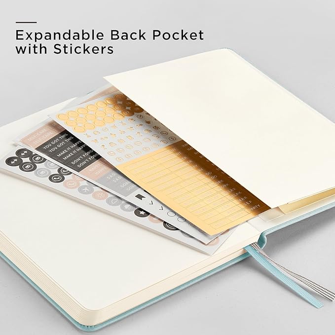 &And Per Se Dotted Journal Notebook, A5 Hardcover Leather Bullet Dotted Journal, 160 Pages 100 gsm Thick Paper, 3 Sheets of Stickers Included- 5.7'' x 8''（Cyan）