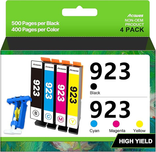 923 Ink Cartridges Combo Pack Without Chip High Yield Compatible for HP 923 Ink Cartridges 923XL Work for OfficeJet Pro 8130e 8135e 8139e 8138e 8120e 8122e 8124e (4 Pack, Black Cyan Magenta Yellow)