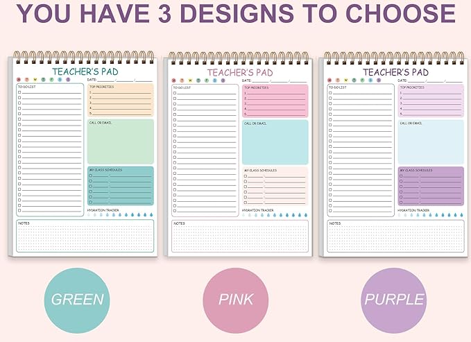 Teacher Notepad - A4 Teacher To Do List Notepad, Spiral Checklist Notebook Organizer for Teachers Notes Task Appointment, Teacher Appreciation Gifts, 8'' x 11'', Purple