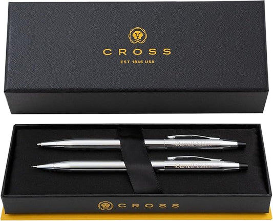 Personalized Cross Pen Set | Cross Classic Century Twist Action Ballpoint Pen & Pencil Gift Set in Lustrous Chrome. Set Includes Personalization and Gift Box.