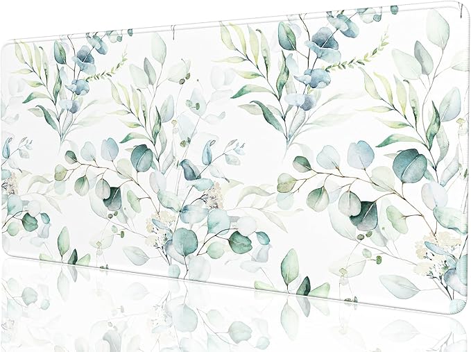 Desk Mat, 32" x 16" XXL Extended Large Gaming Mouse Pad, Desktop Decor Desk Pad, Cute Men Women Office Supplies and Accessories, XL Mouse Mat for Laptop & Keyboard, Minimalism White Flower