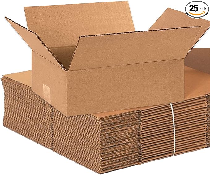 AVIDITI Shipping Boxes 12"L x 9"W x 4"H, 25-Pack | Small to Medium Corrugated Cardboard Box for Shoes, Moving, Mailing, Packing and Storage 12x9x4