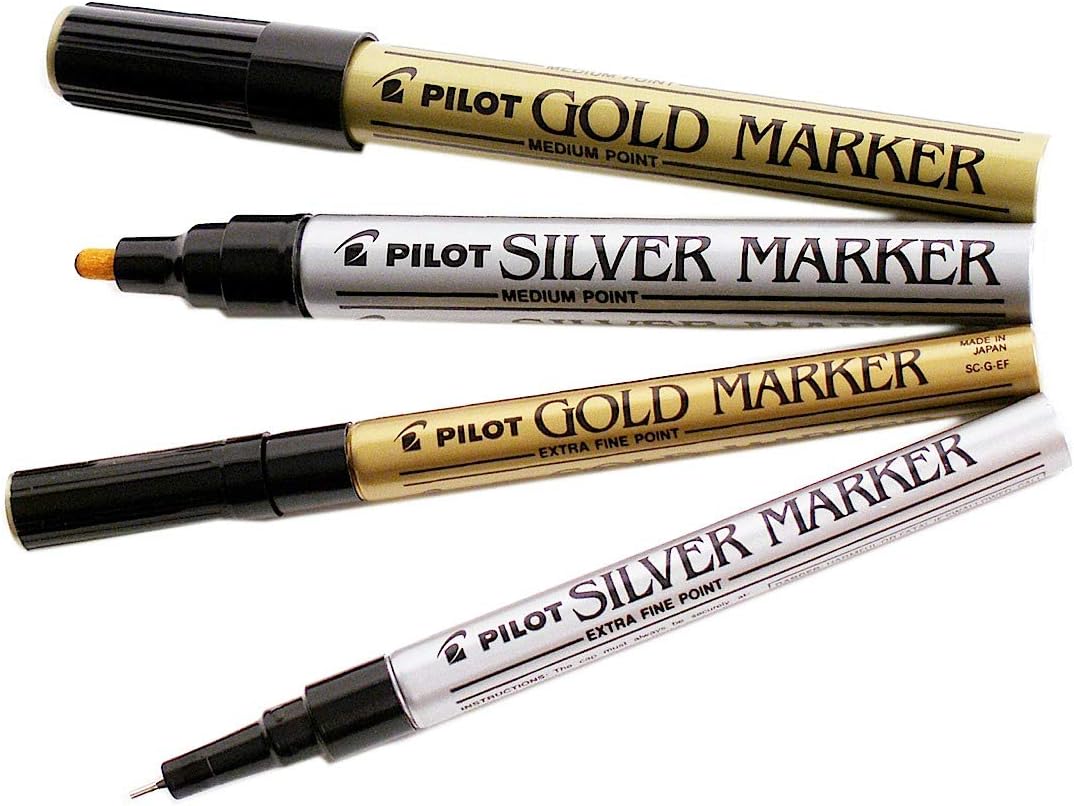 Metallic Permanent Paint Markers, Silver, Extra Fine Point (0.5mm), 6 Count, Bundle with Plastic Reusable Pouch