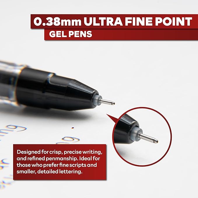 XFasten Extra Fine Point Pens 0.38mm 24-Pack Japanese-Style Fine Tip Gel Ink Ballpoint Pen Black, Smooth Ink Flow, Smudge-Free, Quick-Drying, No Smear for Journaling, Note-Taking, Office, and School