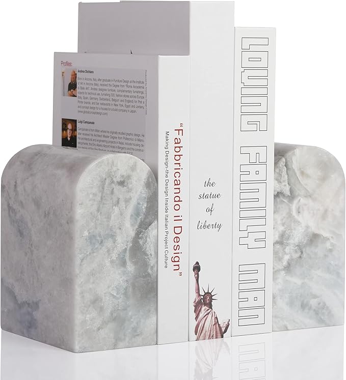 Koville African Natural Marble Bookends for Shelves, Non-Slip Book Ends, 13LBS Ultra Heavy Duty Marble Book Holder Organizer, Apartment Decor for Movies/CD/Video Games