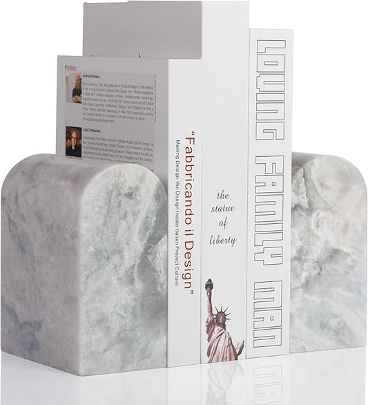 Koville African Natural Marble Bookends for Shelves, Non-Slip Book Ends, 13LBS Ultra Heavy Duty Marble Book Holder Organizer, Apartment Decor for Movies/CD/Video Games