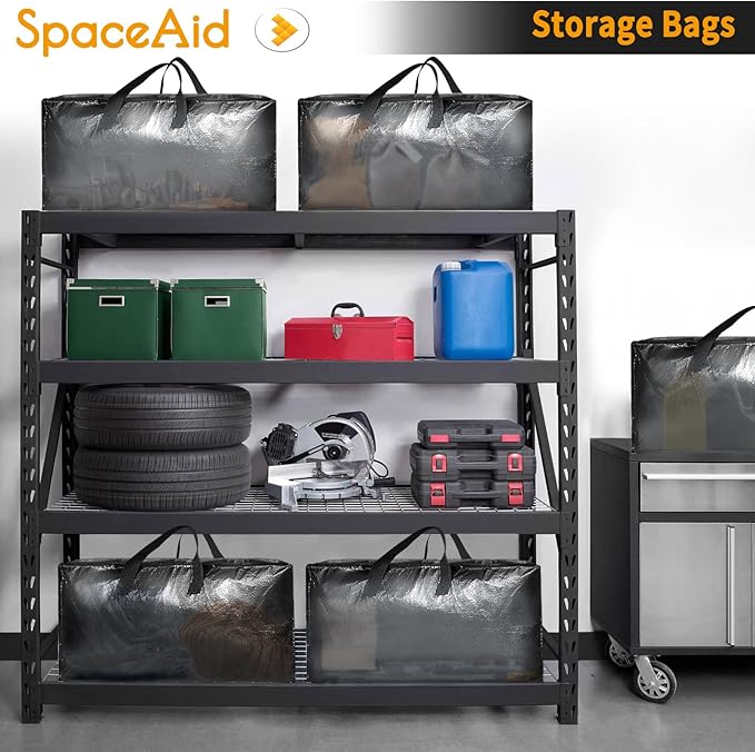 SpaceAid Heavy Duty Moving Bags, Extra Large Storage Totes W/Backpack Straps Strong Handles & Zippers, Alternative to Moving Boxes, Packing & Moving Supplies, Clear (8 Pack)