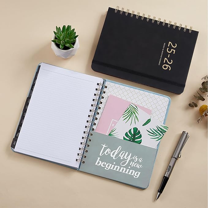 Academic Planner 2025-2026, Weekly and Monthly Calendar Planner, July 2025 - June 2026, 6.4" x 8.5", Faux Leather Cover Yearly Teacher Student Planning Agenda Book with Tabs, Pocket, Notes(Black)