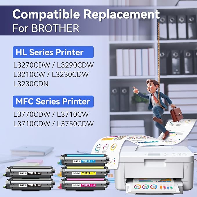 TN227 tn-227bk/c/m/y high Yield Toner Cartridge 5 Pack(with chip) Compatible Replacement for Brother tn227 tn227bk tn223 Toner for HL-L3270CDW MFC-L3770CDW MFC-L3710CW HL-L3290CDW MFC-L3750CDW Prints