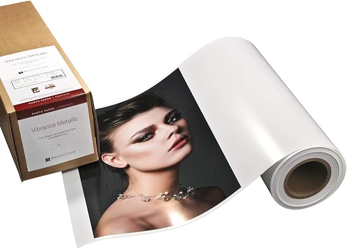 Vibrance Metallic Photo Printer Paper 10 mil 255 gsm Premium Photo Paper Roll 3in Core 17 inches x 100 feet Works with Most Inkjet Printers Including Professional Makes and Models Like Epson Canon HP