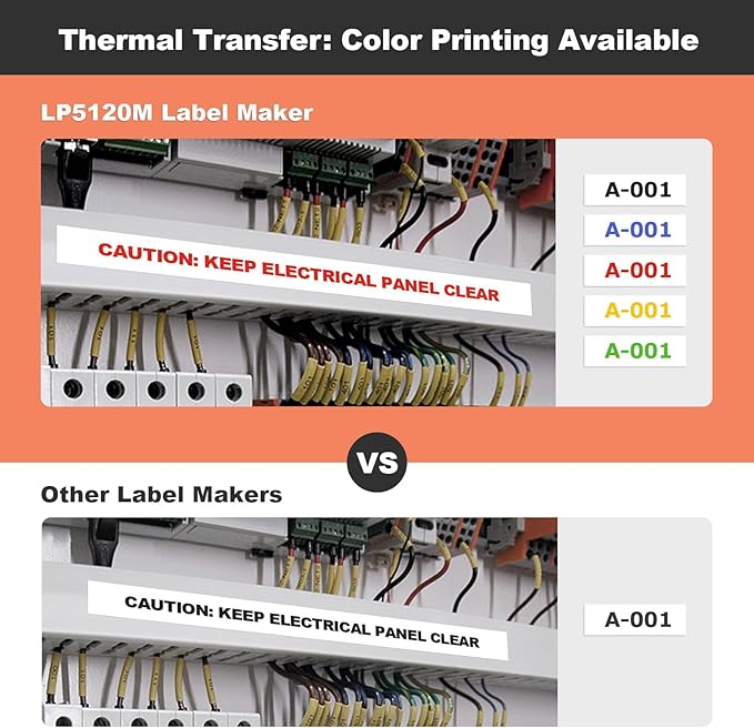SUPVAN LP5120M Label Maker Machine with Keyboard & AC Adapter, Waterproof Thermal Transfer Label Printer with Ik+ Icons for Garage, Home, Office Organization