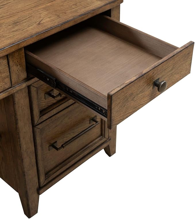 Liberty Furniture Carolina Park Jr Executive Credenza with Keyboard Tray, Locking File Storage for Home Office- Amber Brown Oak Wood