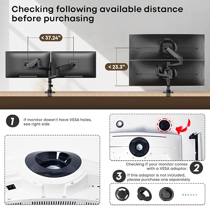 PUTORSEN 17-49 inch Premium Aluminum Heavy Duty Dual Monitor Arm for Ultrawide Screens up to 44lbs, Vertical Stacked Dual Monitor Desk Mount, Full Motion Dual Vertical Monitor Mount, VESA 75/100,Black