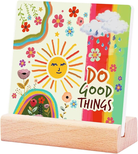 Inspirational Gifts for Women Girls Friends Birthday Christmas-Encouragement Gift Cheer Up Gifts for Friends-Motivational Sign Ceramic Plaque Desk Decor-Sun and Rainbow Sign