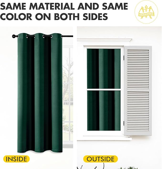 MIULEE Hunter Green Blackout Curtains for Bedroom Living Room 96 Inches Long 2 Panels, Thermal Insulated Room Darkening Drapes Solid Grommet Top Noise Reduction Emerald Green Curtains 40x96 Inch
