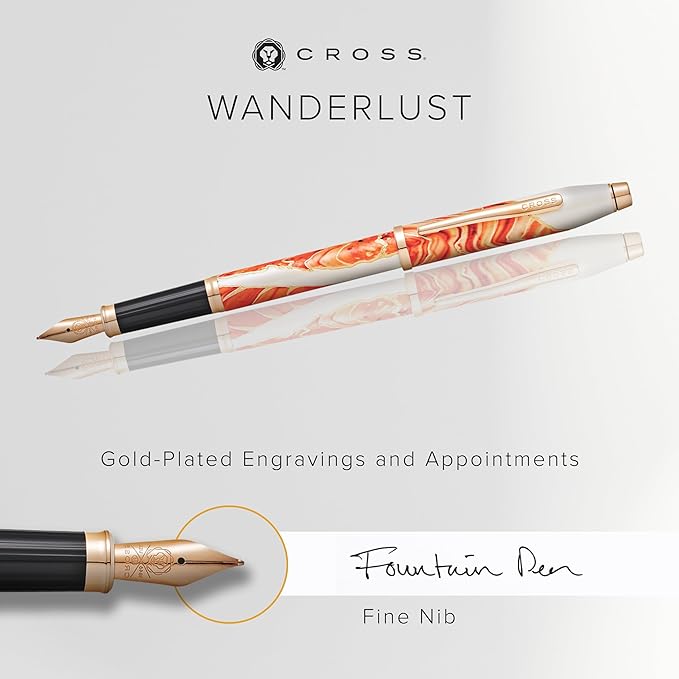 Cross Wanderlust Refillable Fountain Presented in a Luxury Gift Box - Medium Point, Black Ink,