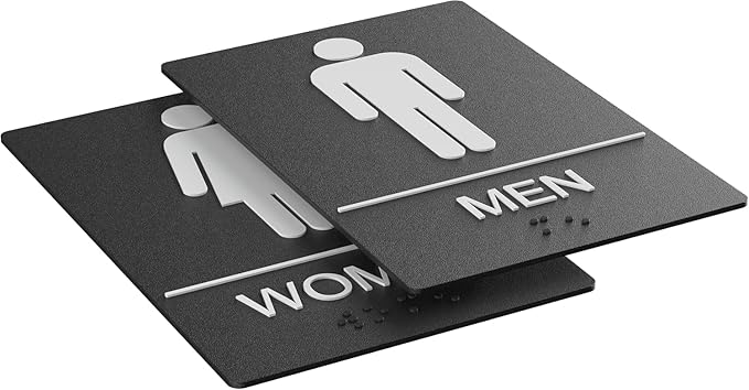 ASSURED SIGNS Bathroom Signs, Restroom Sign For Business - For Men and Women - 10 Pack - 9" by 6" - ADA Compliant with Braille - Strong Double-Sided Adhesives Included - Apply to Office, Home, Public Door/Wall