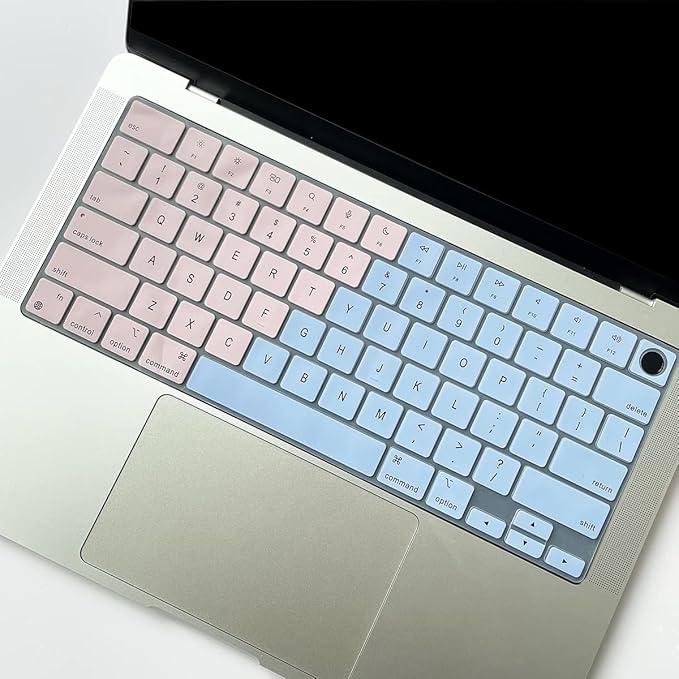 Batianda Premium Gradient Color Keyboard Cover for New MacBook Pro 14'' Pro 16'' 2024 2023 M4 M3 M2 M1 Pro/Max Chip & New MacBook Air 13 15 inch Soft-Touch Silicone Protective Skin,Pink to Blue