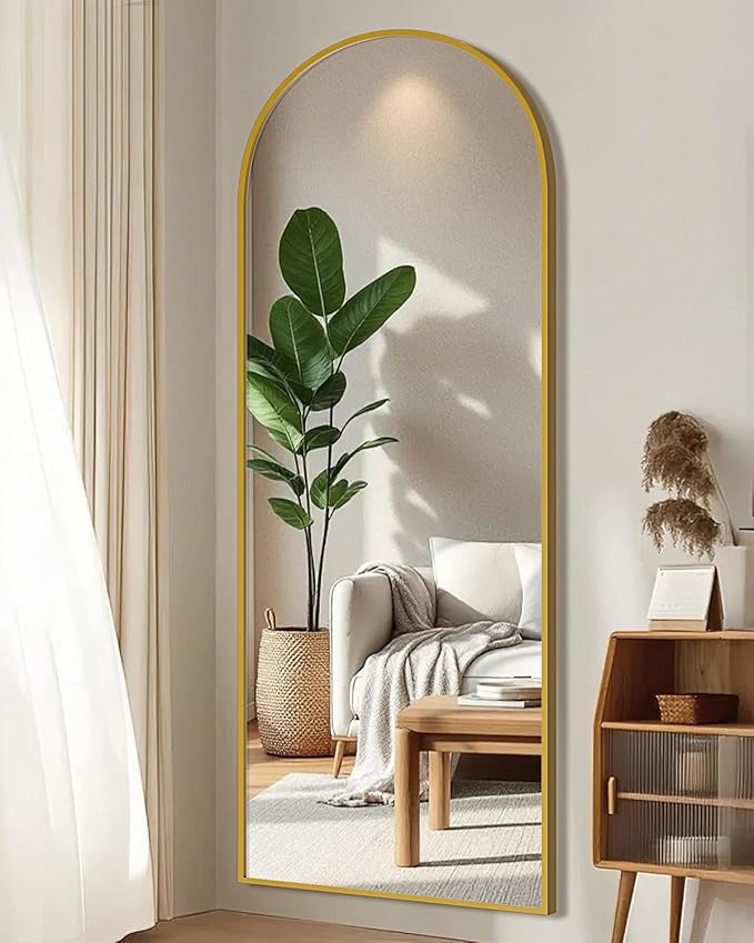SUNQUEEN 58"x19" Floor Mirror Full Length, Arched Full Length Mirror with Stand, Full Body Mirrors for Bedroom Living Room or Cloakroom Gold