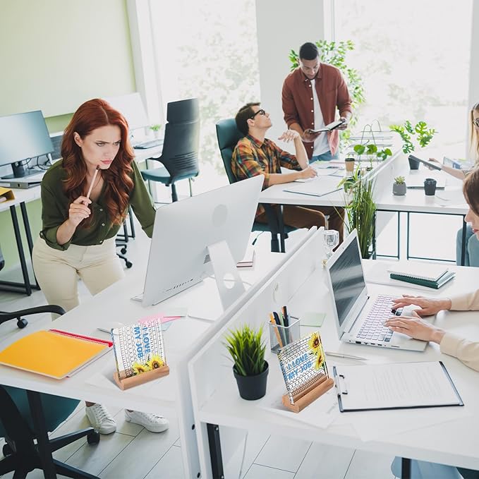 Weysat Funny Office Desk Sign Gift Hidden Message Desk Decor Humor Acrylic Sign with Wooden Stand White Elephant Gift for Coworkers Office Table Signs Decor 4 x 4 Inches