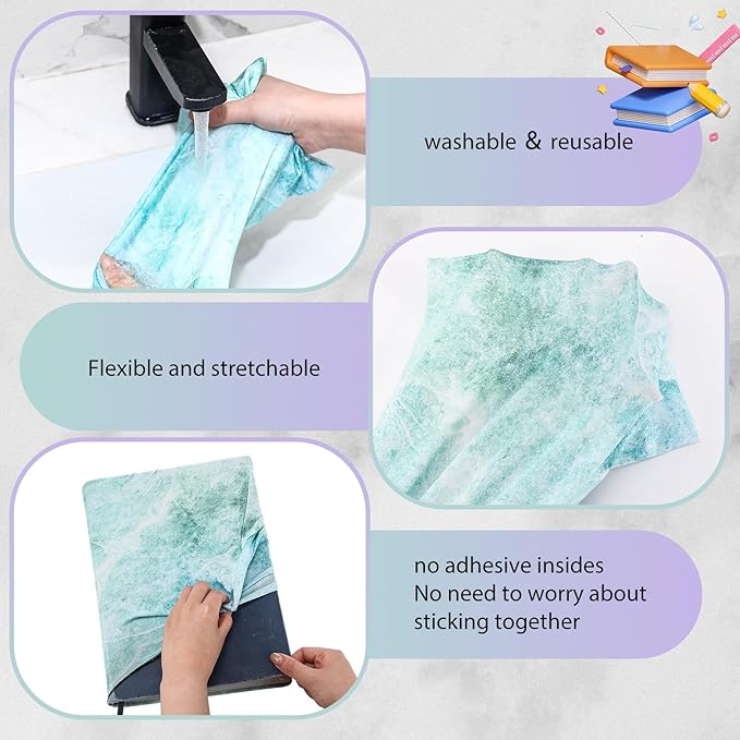 Sherr 14 Pack Stretchable Book Covers Reusable Jumbo Bookcloth 9" x 11" Durable Washable Back to School Book Cover Protector for Most Hardcover Books Textbooks(Fresh,Marble)