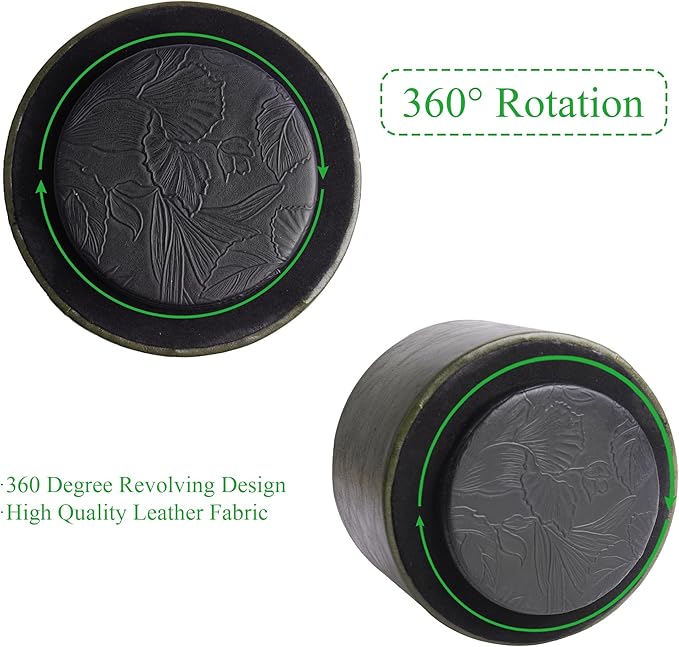 Hennaja Round Leather Art Supply Organizer,Remote Control Holder,360 Degree Spinning,Multi-Functional Pencil Holder,4 Compartments Desktop Stationary Organizer(1-Oil Green)