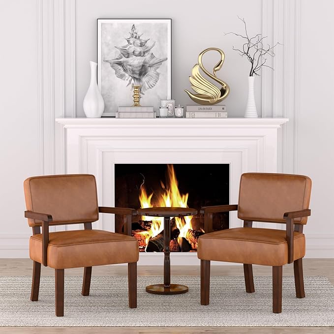 Accent Chair, PU Leather Living Room Chairs Oversize with Soft Seat and Armrests for Living Room Dinning Room Bedroom Reading Room Waiting Room