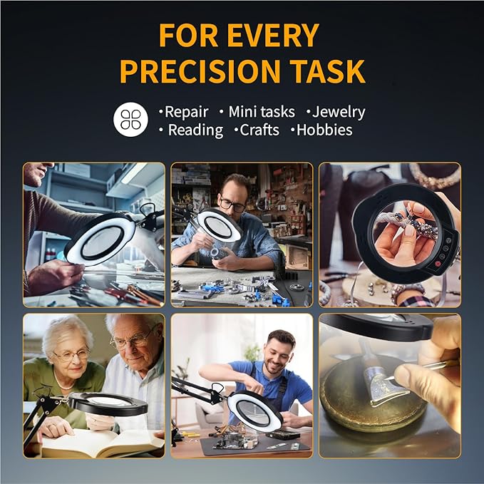 12X Magnifying Glass with Light and Clamp, 84 LEDs 5 Color Modes Stepless Dimmable LED Desk Lamp, Desk Magnifying Glass with Light for Crafts Reading Painting Sewing Repair Close Work