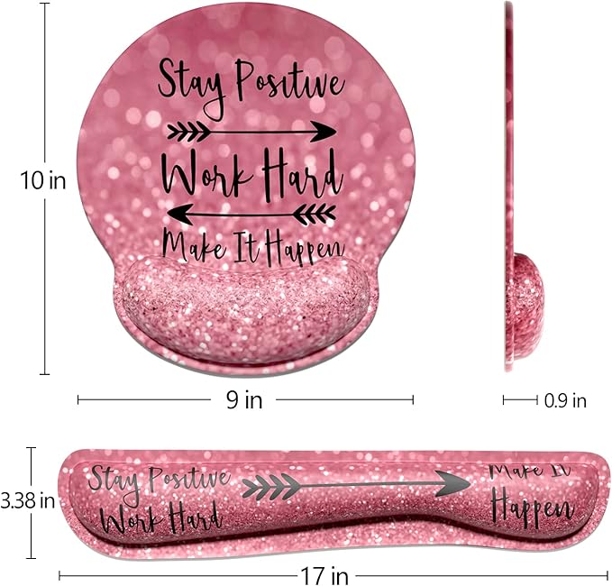 Dapesuom Keyboard Wrist Rest and Mouse Pad with Wrist Support, Cute Memory Foam Cushion for Keyboard and Mouse Set, Ergonomic Desktop Pad Rests with Non Slip Base for Easy Typing & Pain Relief, Quotes